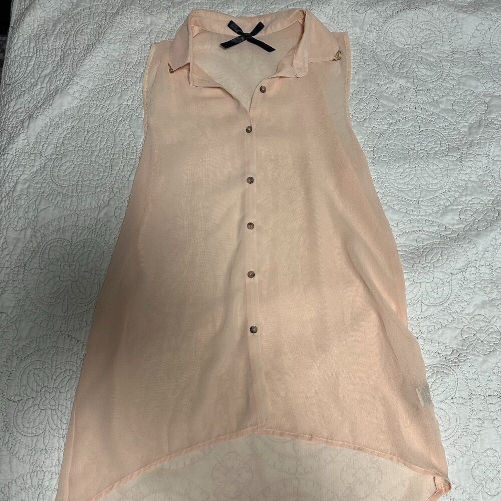 Long Sheer Tank top, Nude/Pink, Size Medium